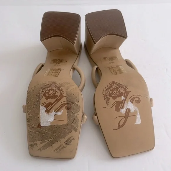 FREE PEOPLE Parker Double Strap Tan Block Heel Sandals Shoes Size 39.5 or 9US - Picture 10 of 12